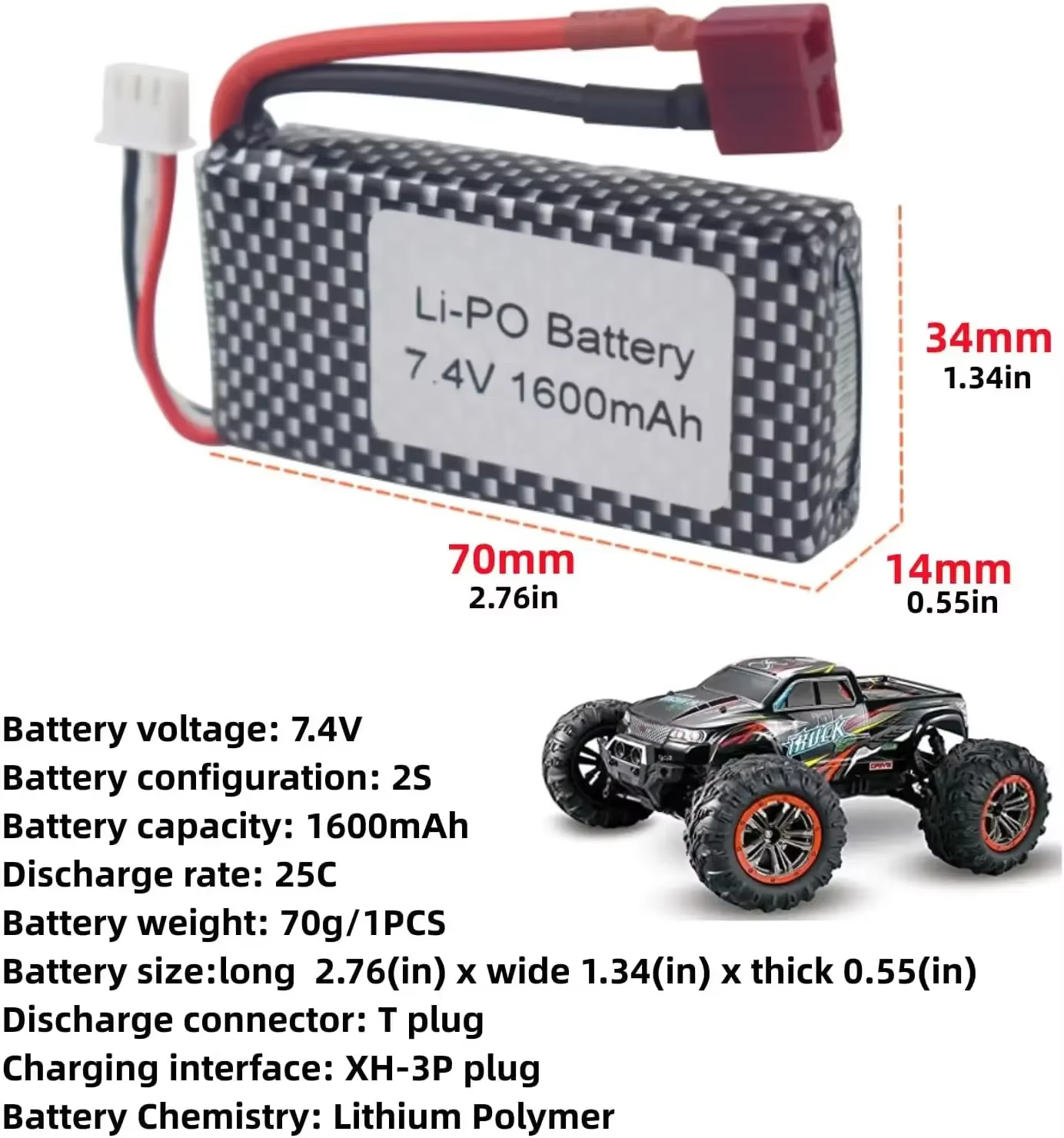 Batería Li-Po con conector T para vehículo teledirigido - imagen 2