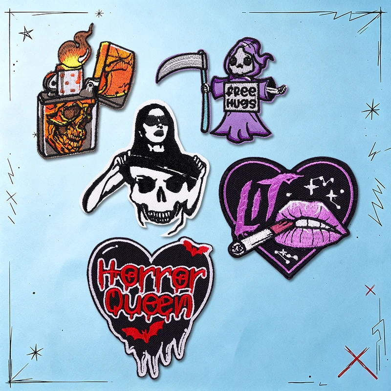 Parches termoadhesivos calaveras terror punk bordados para chaquetas