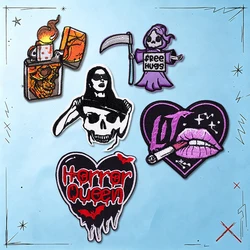 Parches termoadhesivos calaveras terror punk bordados para chaquetas