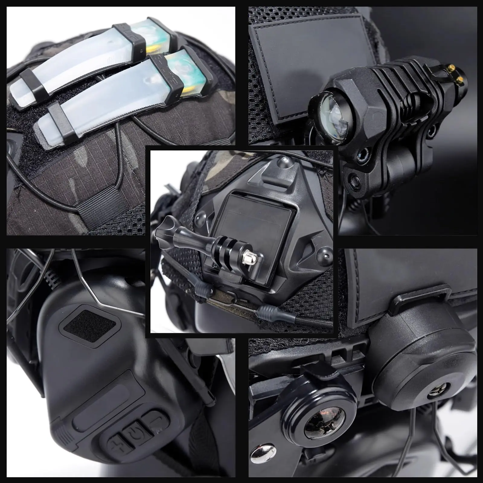 Casco táctico airsoft con luces de señal, linterna y comunicaciones - imagen 3