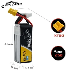 Tattu Batería LiPo 3S 11.4V 300mAh 75C XT30 para Dron FPV de carreras