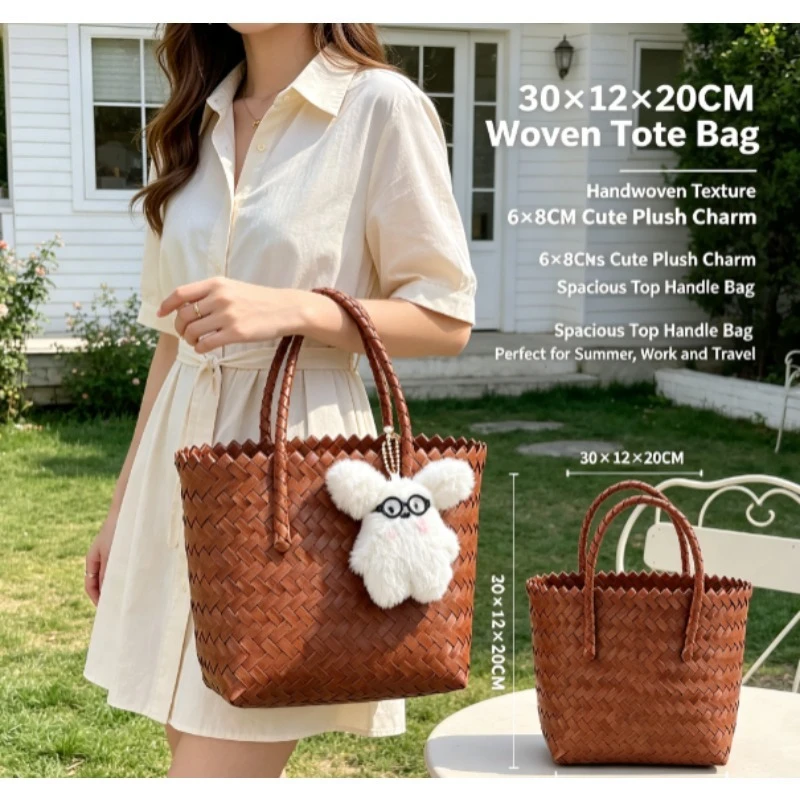 Bolso de mano tejido estilo retro y de gran capacidad