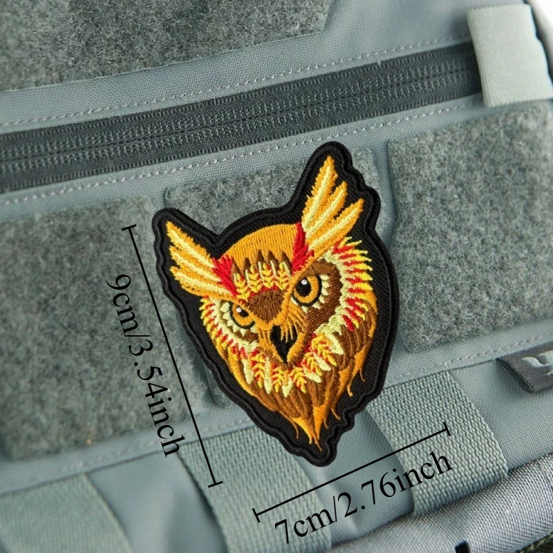 Parche bordado táctico búho de fuego con velcro para uniforme - imagen 3