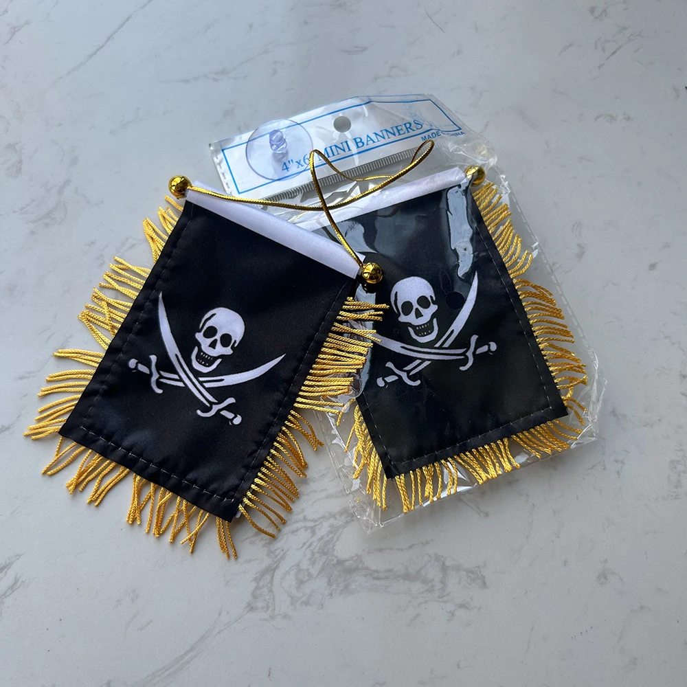 Banderín colgante calavera doble con cuchillo pirata, poliéster - imagen 5