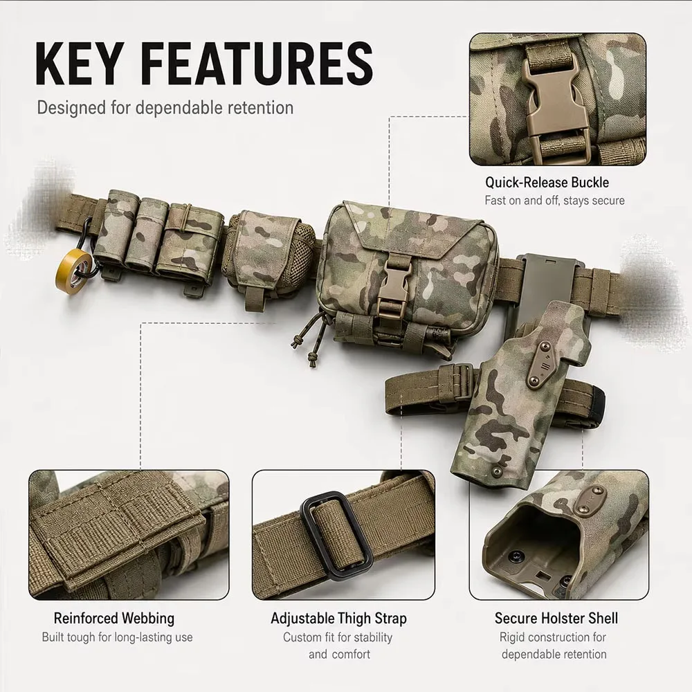 Cinturón táctico MOLLE liberación rápida – Airsoft caza tiro con fundas - imagen 5