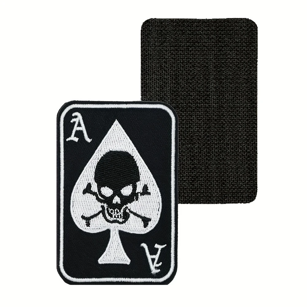 Parche táctico bordado calavera Ace of Spades vintage con velcro MOLLE - imagen 3