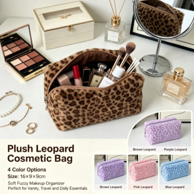 Organizador de aseo portátil con estampado leopardo, gran capacidad - imagen 3