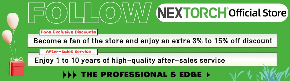 Vista frontal del NEXTORCH ND30B mostrando el cabezal LED y interruptor táctico