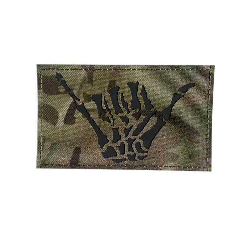 Parche táctico IR reflectante calavera y mano de esqueleto, velcro