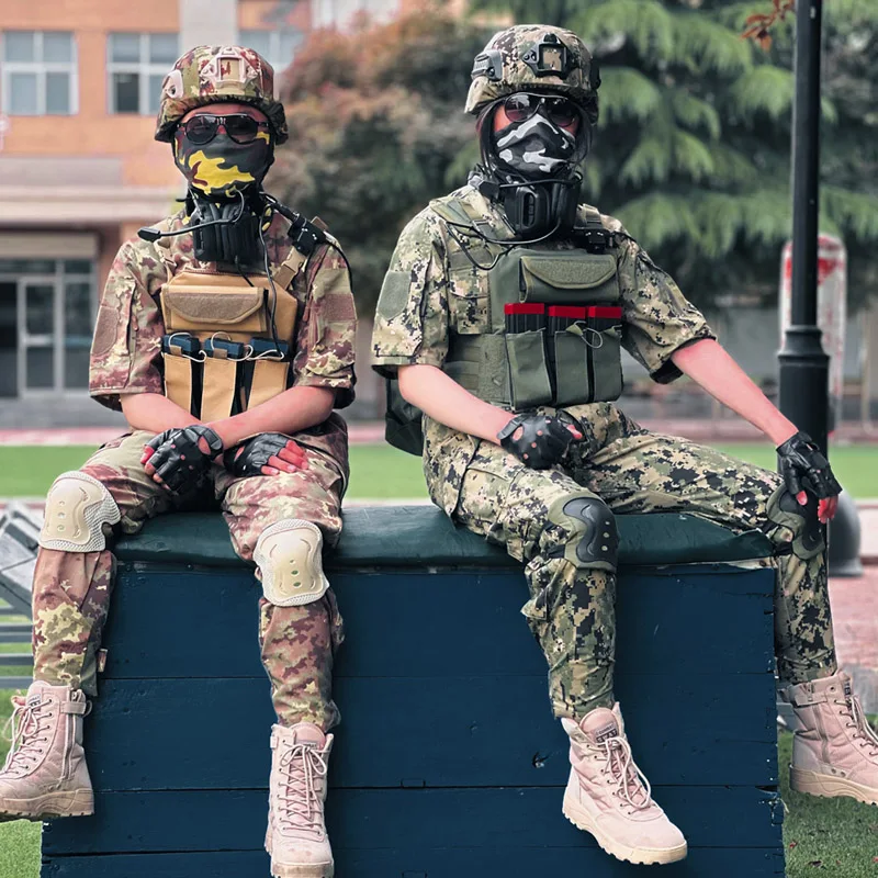 Uniforme camuflaje táctico infantil completo con chaleco y cinturón - imagen 4