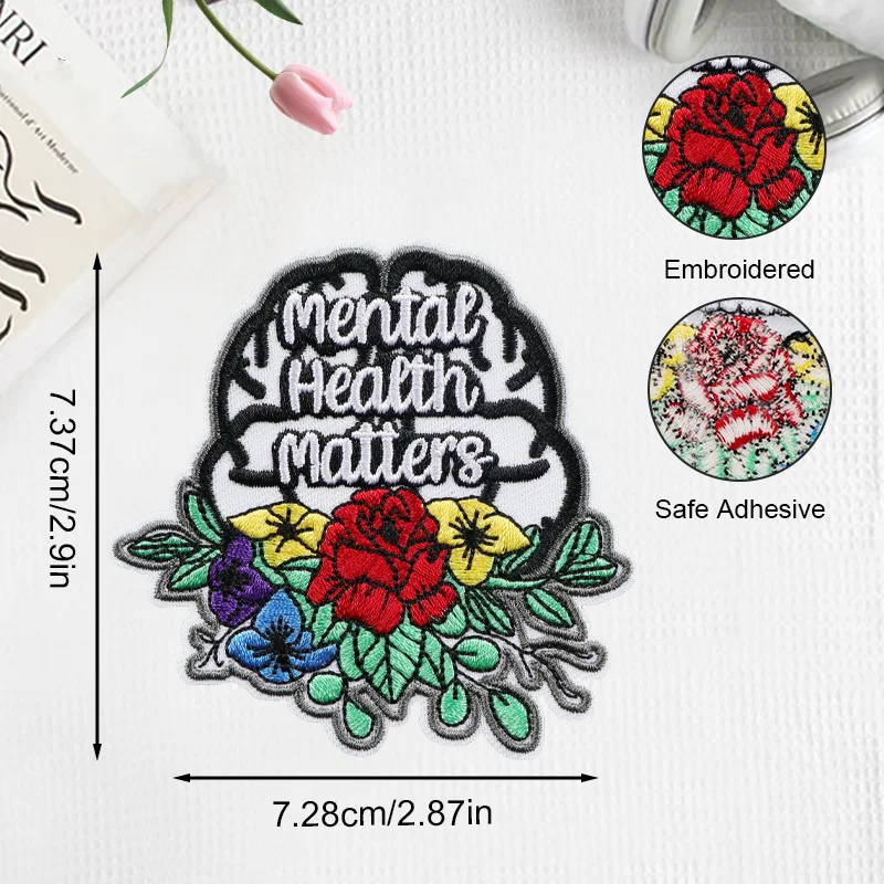 Parche bordado termoadhesivo Salud mental importa para gorra y bolso - imagen 3