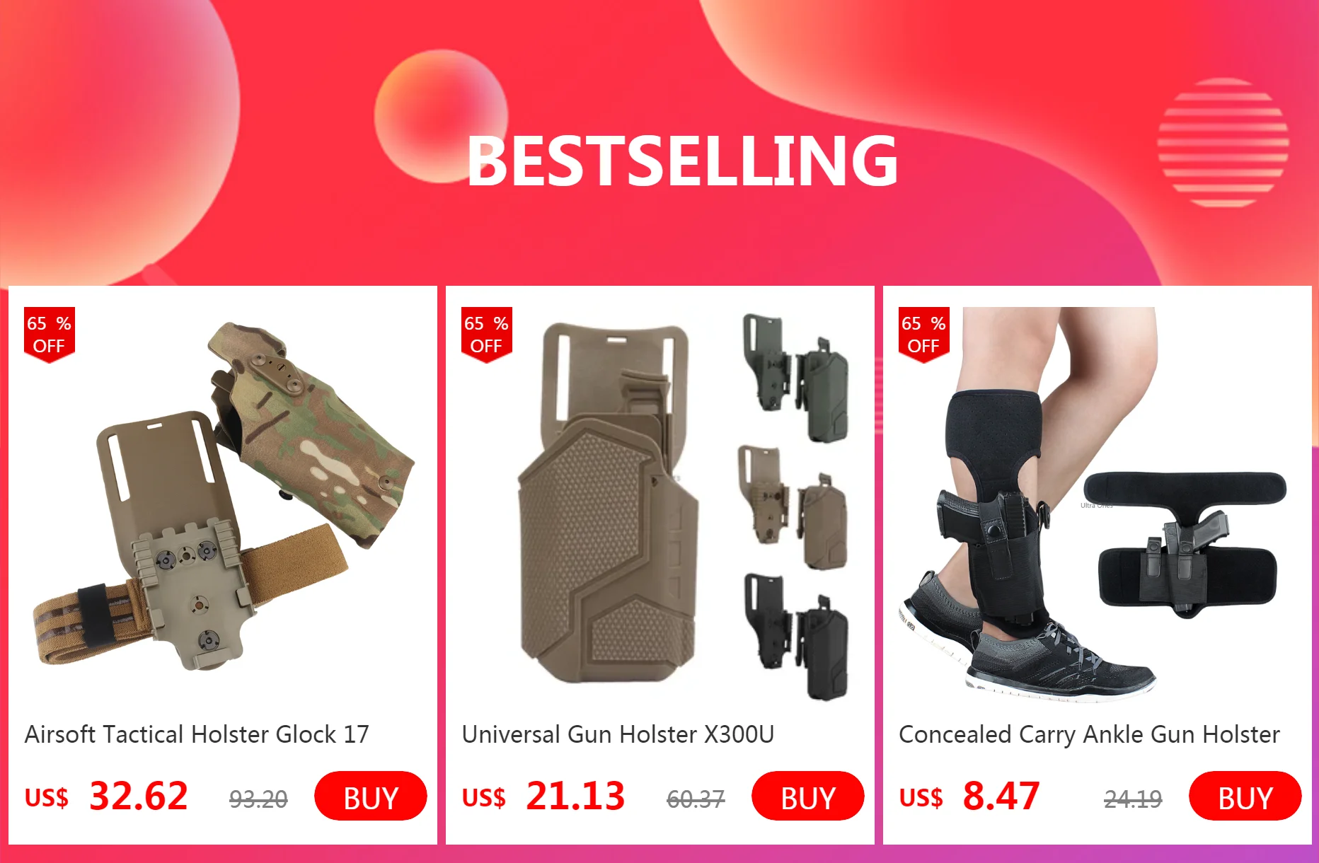 Vista frontal de la funda táctica negra con accesorio de liberación rápida