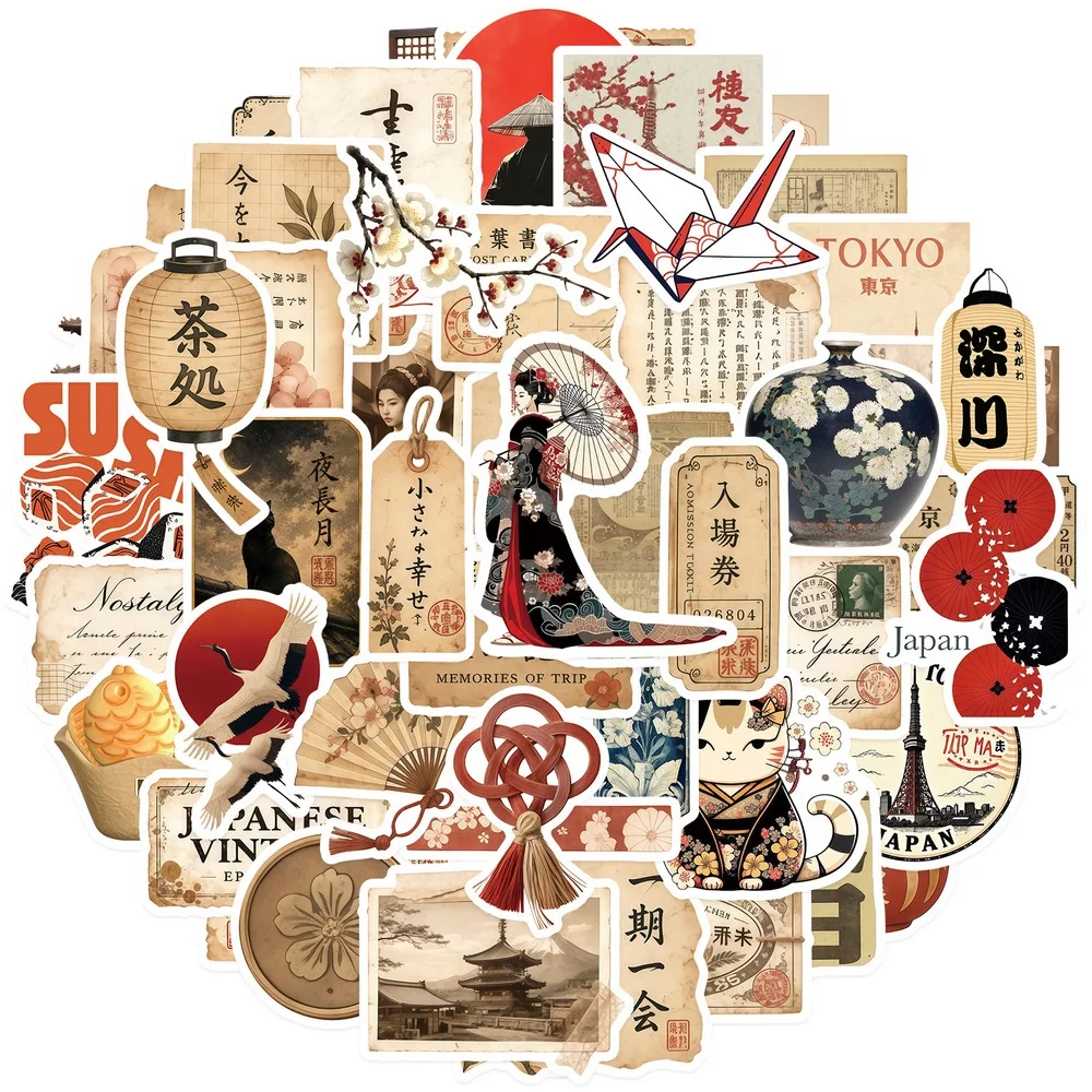 Pegatinas estilo ukiyo-e flores de cerezo y símbolo dharma