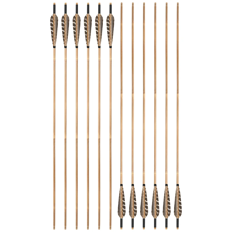 Flechas de bambú para arco recurvo - 33,5 pulg. 8 mm plumas de pavo - imagen 5