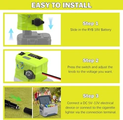 Convertidor reductor de voltaje para batería Ryobi con toma mechero