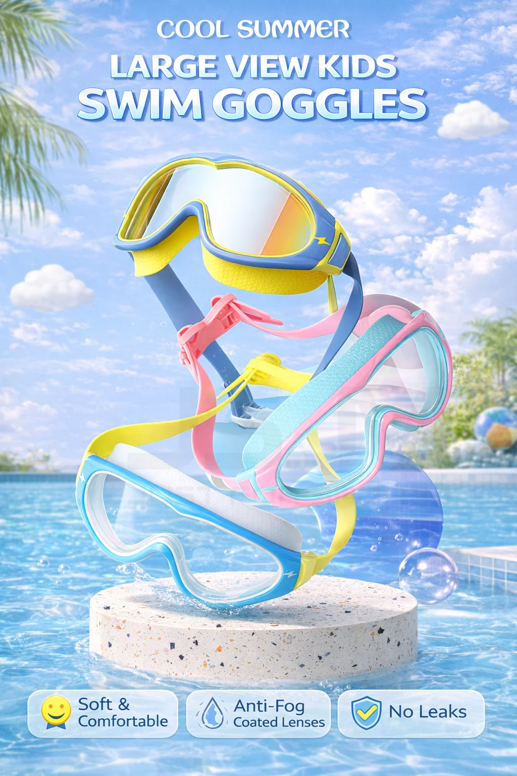 Gafas de natación para niños con montura amplia y visión amplia