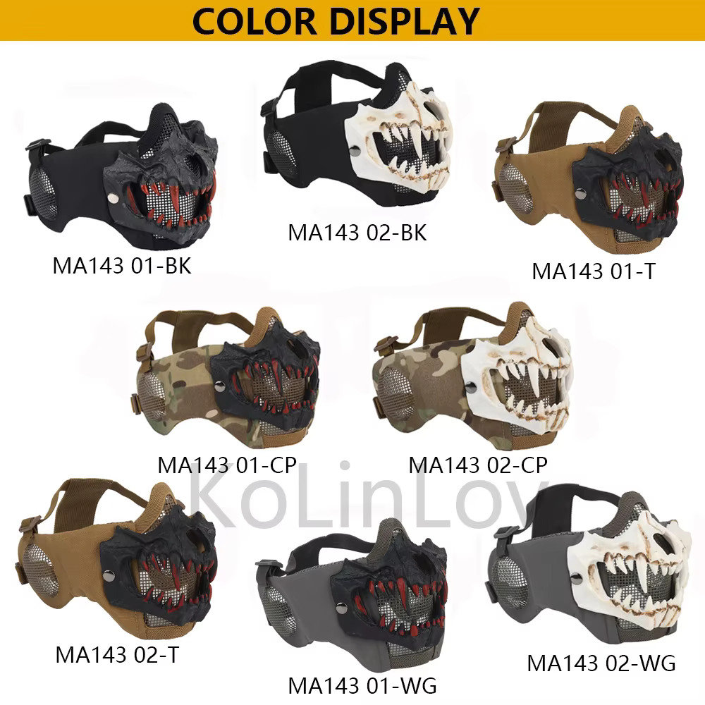Máscara facial airsoft con protectores oído acero y colmillos vampiro - imagen 4