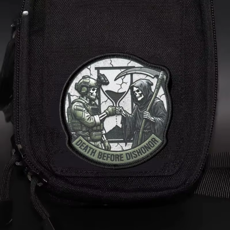 Parche táctico Death Before Dishonor calavera y guadaña con velcro