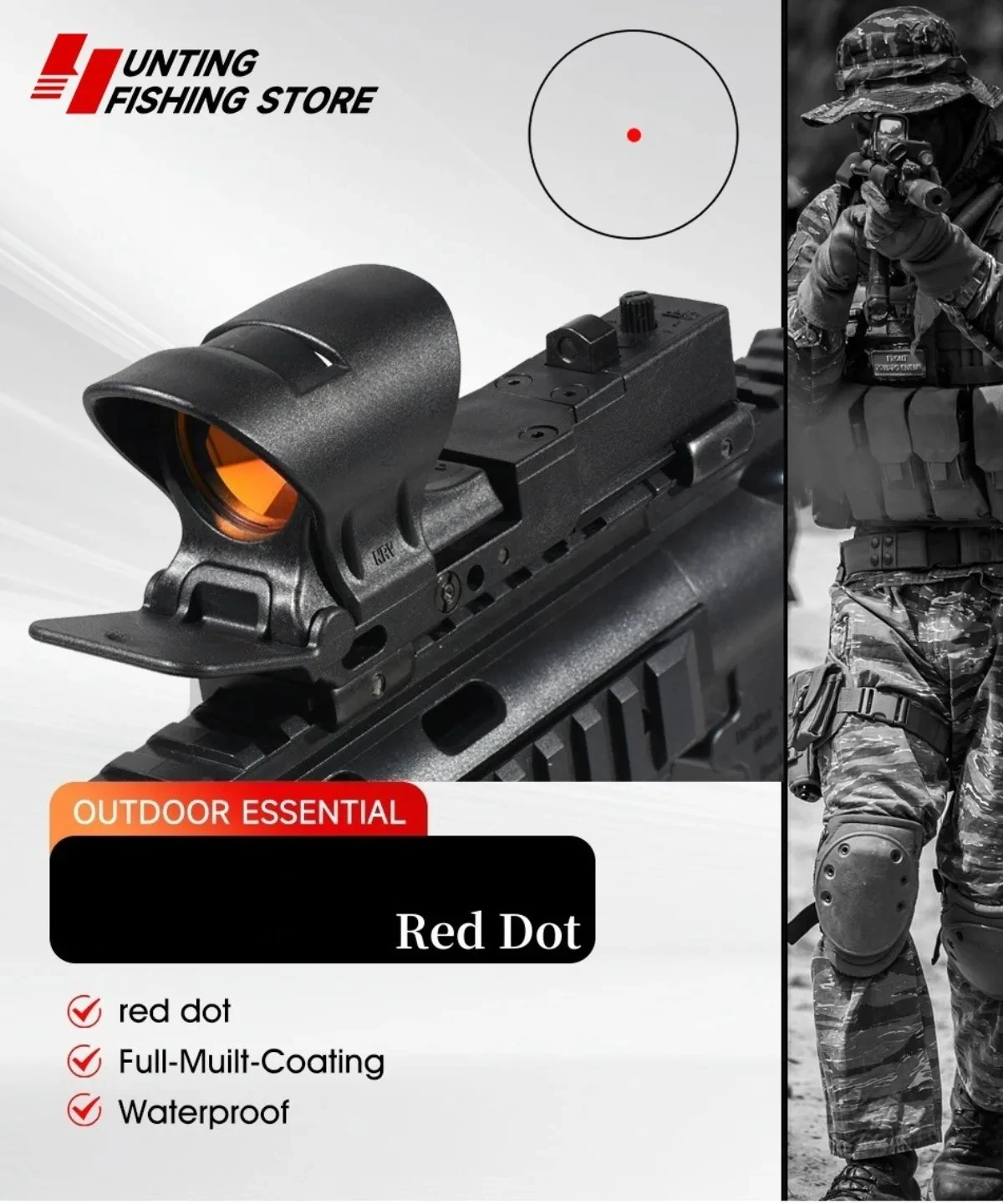 Mira táctica de punto rojo con óptica reflex
