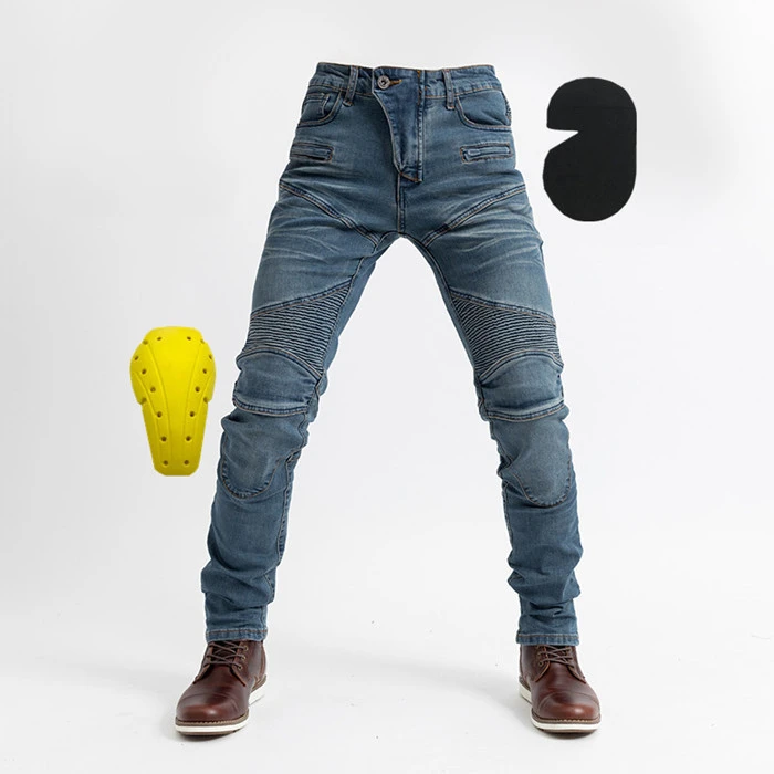 Jeans vaqueros con proteccion para motorista en azul