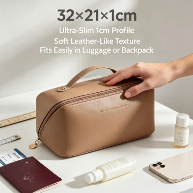 Bolsa de aseo portátil PU forma almohada gran capacidad viajes