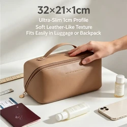 Bolsa de aseo portátil PU forma almohada gran capacidad viajes