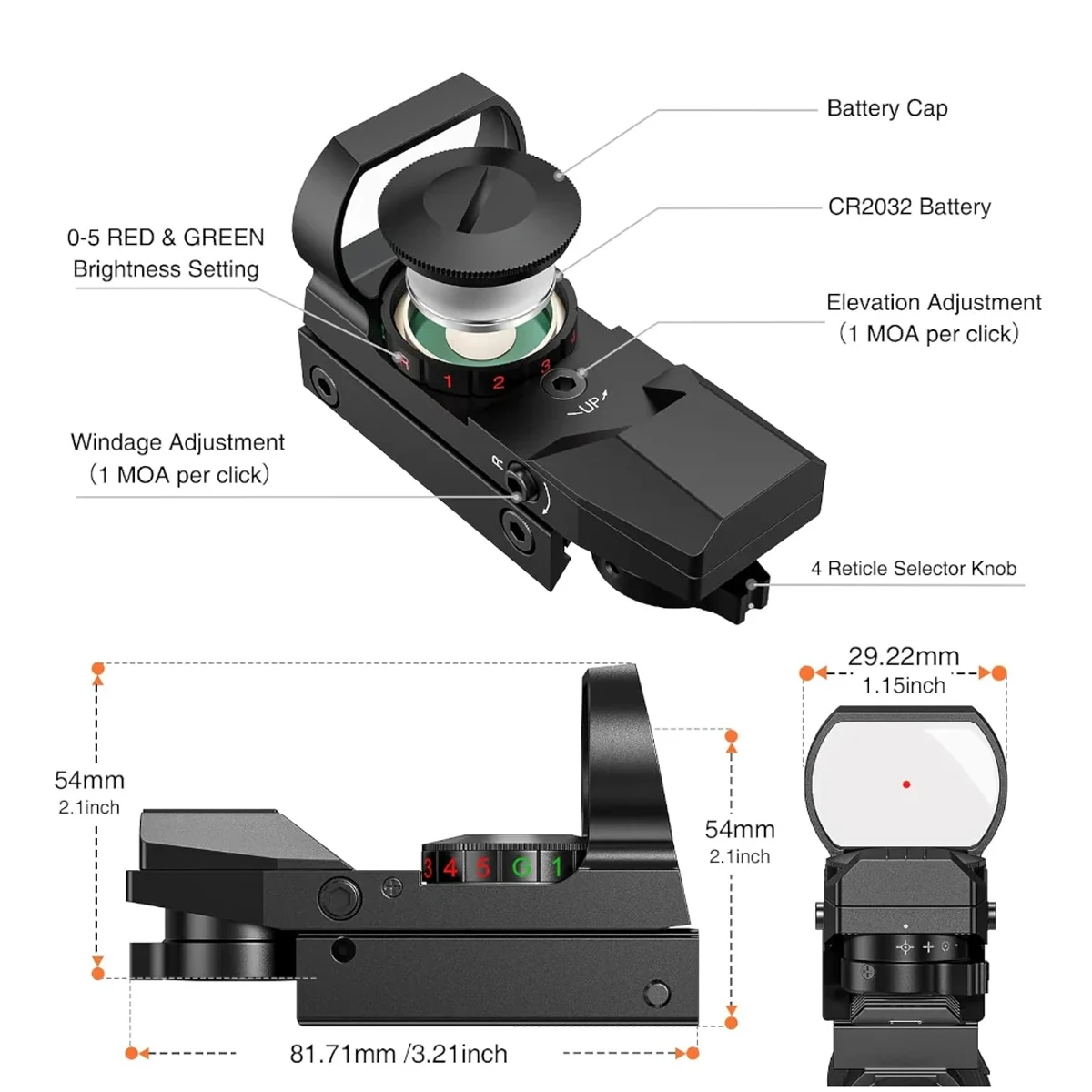 Mira Reflex HD101 de punto rojo y verde para riel Picatinny - imagen 5