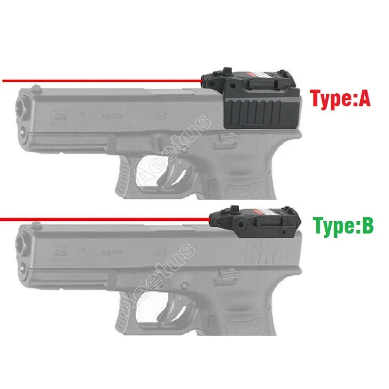Mira láser táctica roja compacta instalada en una pistola