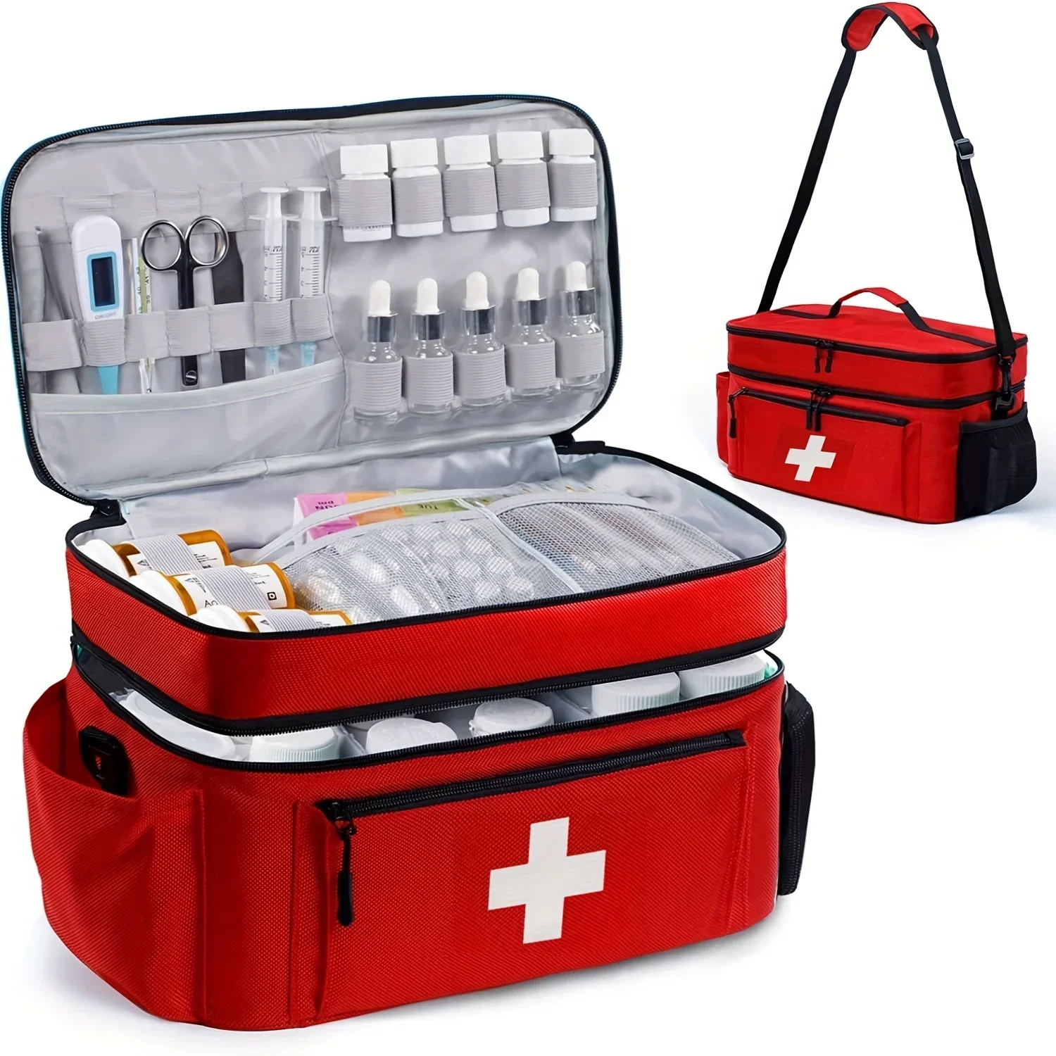 Bolsa para medicamentos de viaje en uso