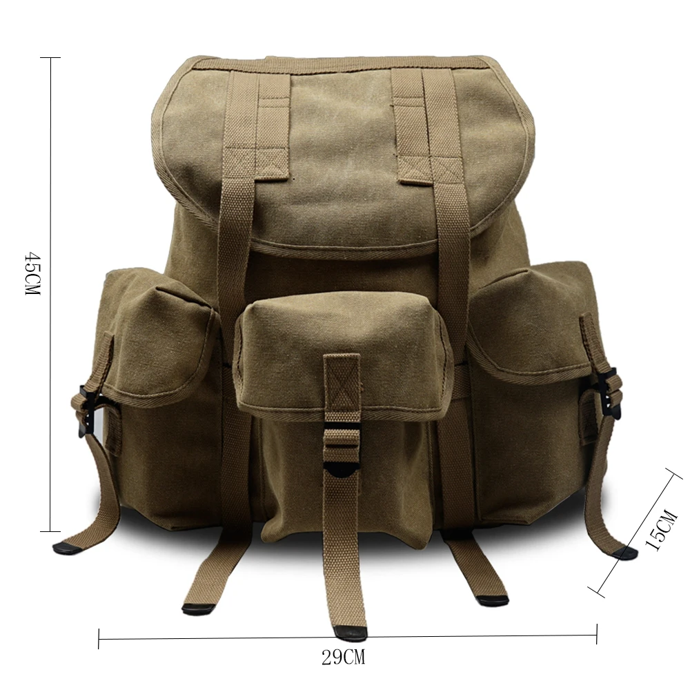 M14 Mochila táctica de lona estilo WWII kaki retro, gran capacidad - imagen 3