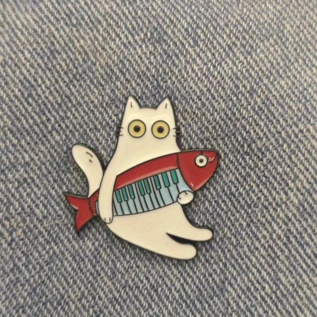 Broches de animales de dibujos animados, gatos y peces unisex