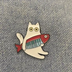 Broches de animales de dibujos animados, gatos y peces unisex