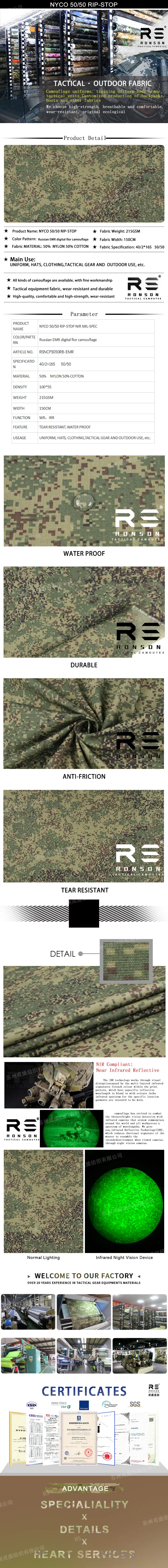 Tela NYCO 50/50 Rip-stop camuflaje ruso EMR en color técnico