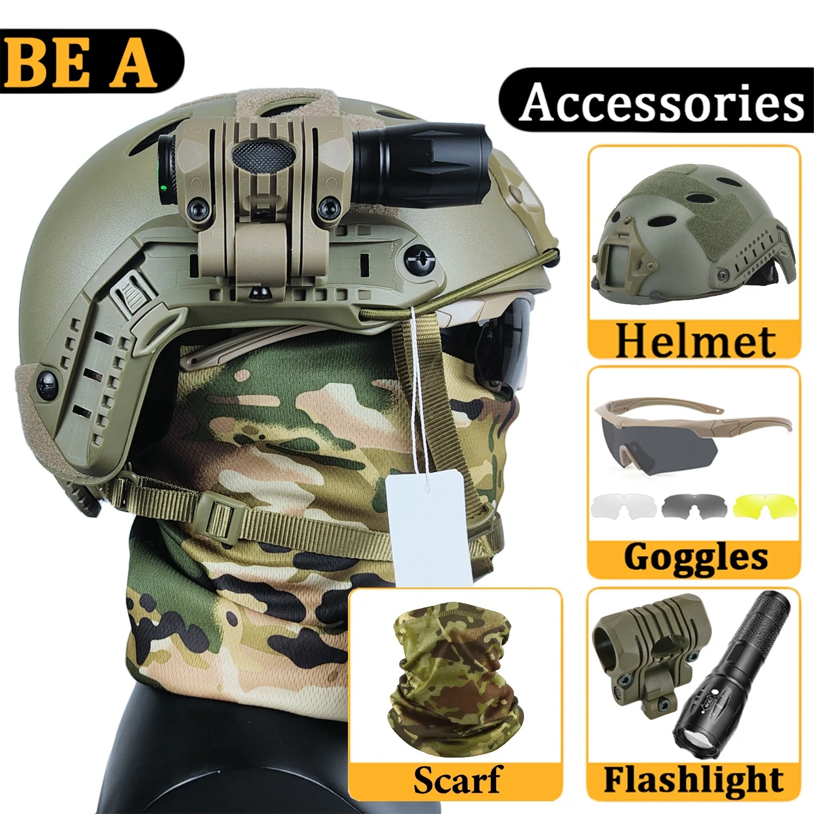 Casco táctico completo AQzxdc con visera facial, gafas y linterna LED - imagen 2