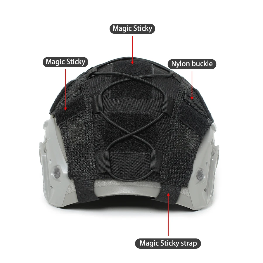 Malla y sujeción sobre el casco
