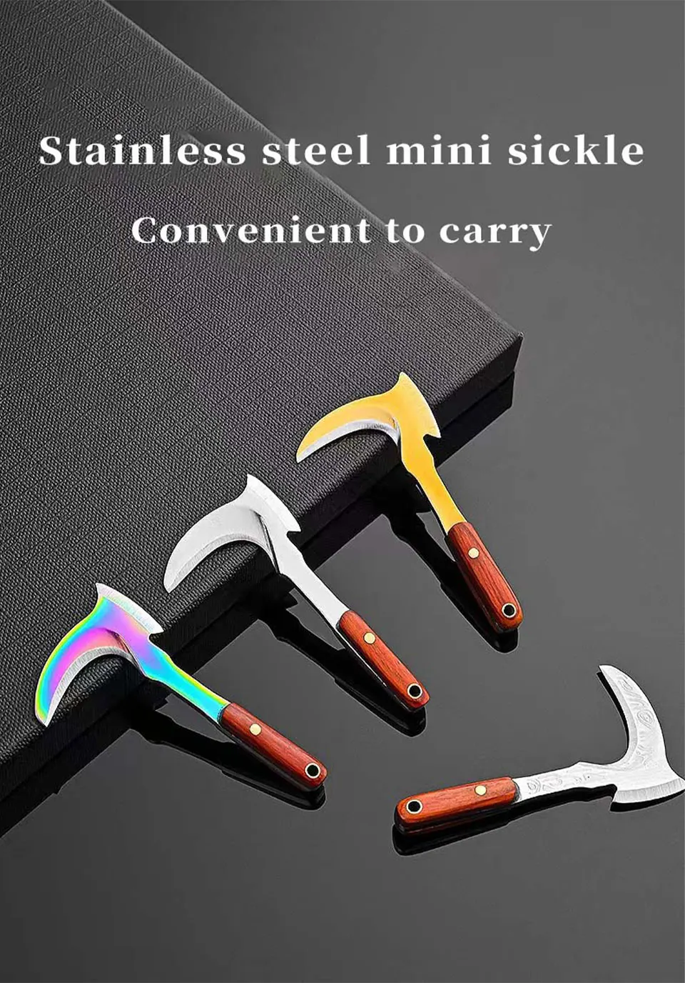 Mini cuchillo en forma de hoz, tamaño compacto