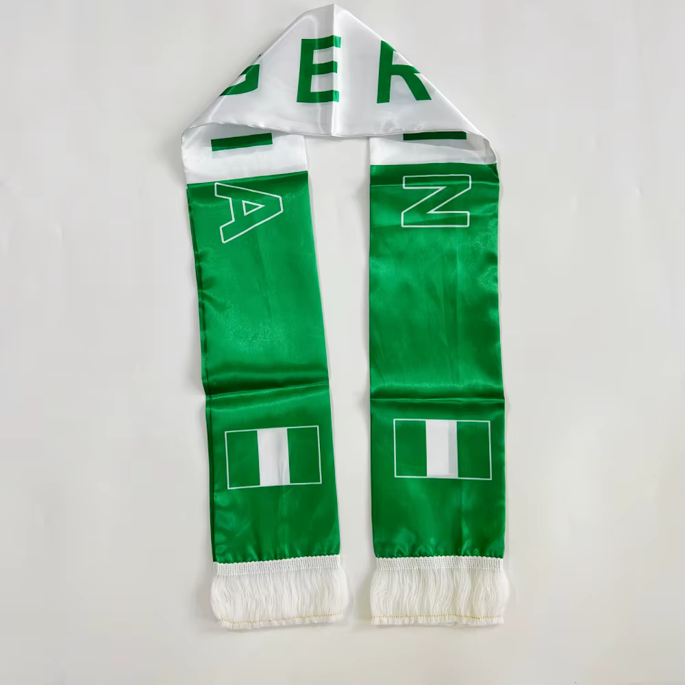 Bufanda Nigeria satén estampada doble cara con borlas para fútbol - imagen 5