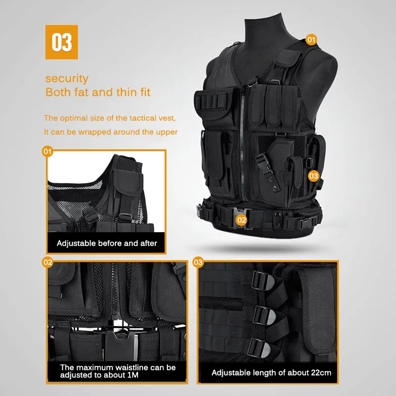 Chaleco táctico MOLLE ajustable para airsoft, caza y entrenamiento - imagen 3