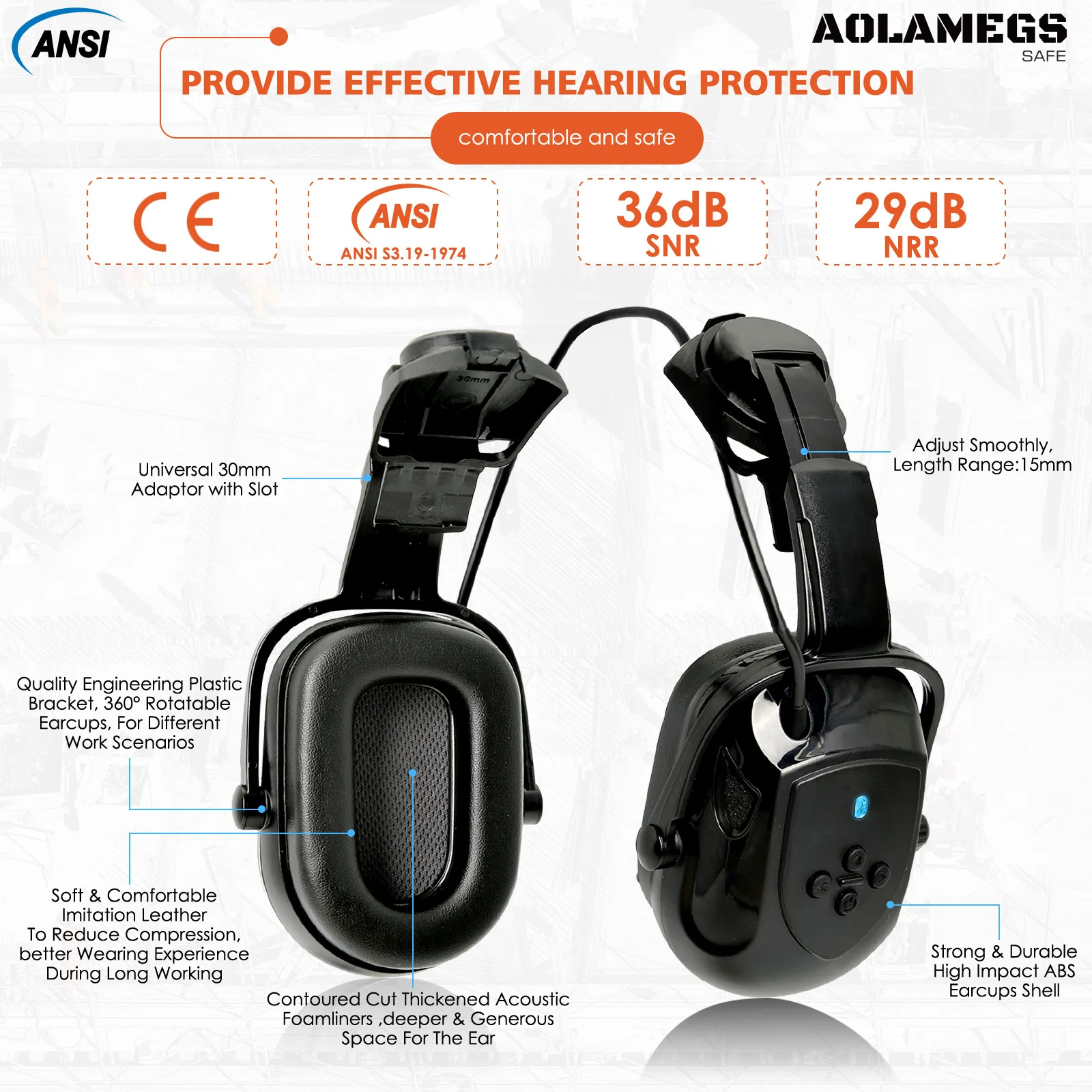 Casco de seguridad CE con orejeras Bluetooth 5,0 y gafas integradas - imagen 5