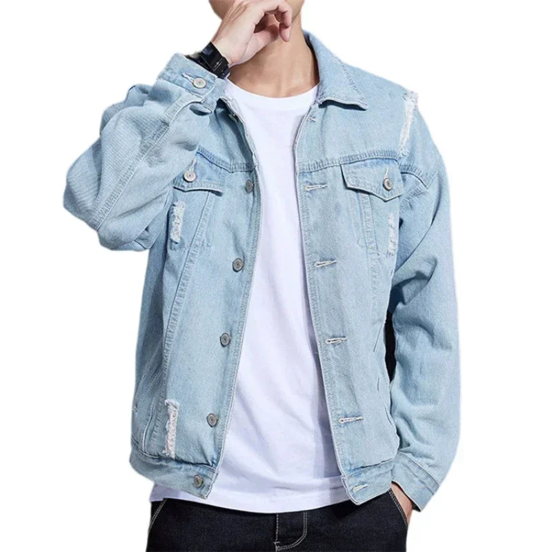 Chaqueta outdoor denim trabajo hombre estilo moderno con agujeros - imagen 5