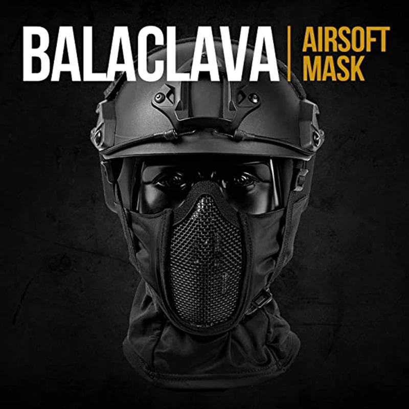 Máscara táctica de rostro con malla de acero para caza y paintball