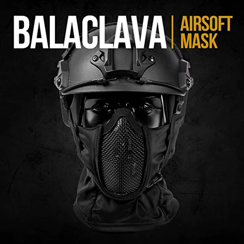 Máscara táctica de rostro con malla de acero para caza y paintball