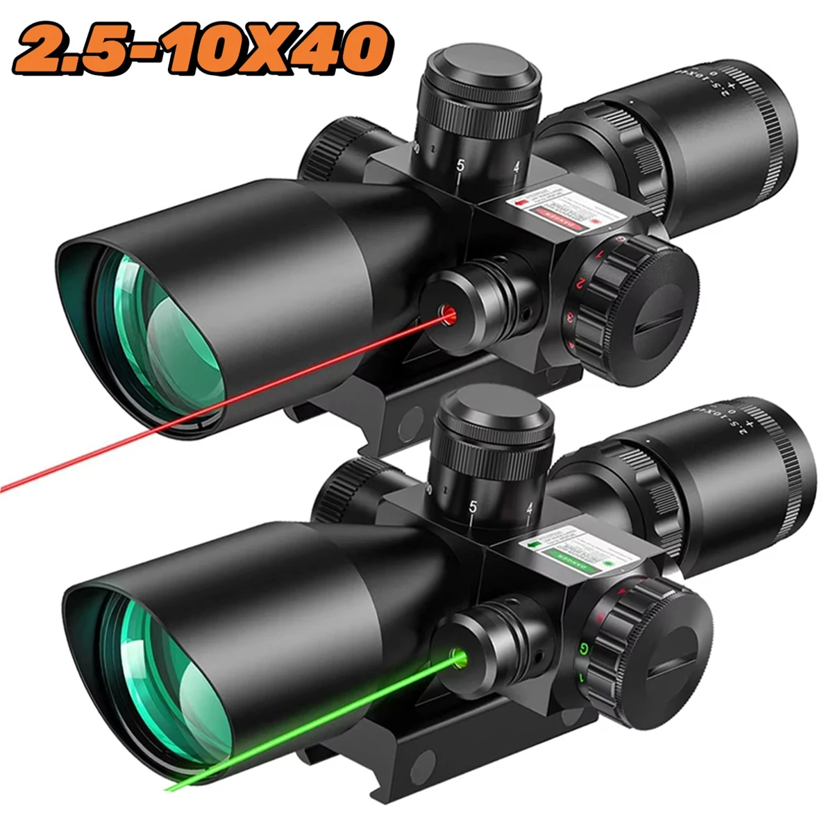 Mira telescópica táctica iluminada rojo y verde con láser integrado - imagen 4