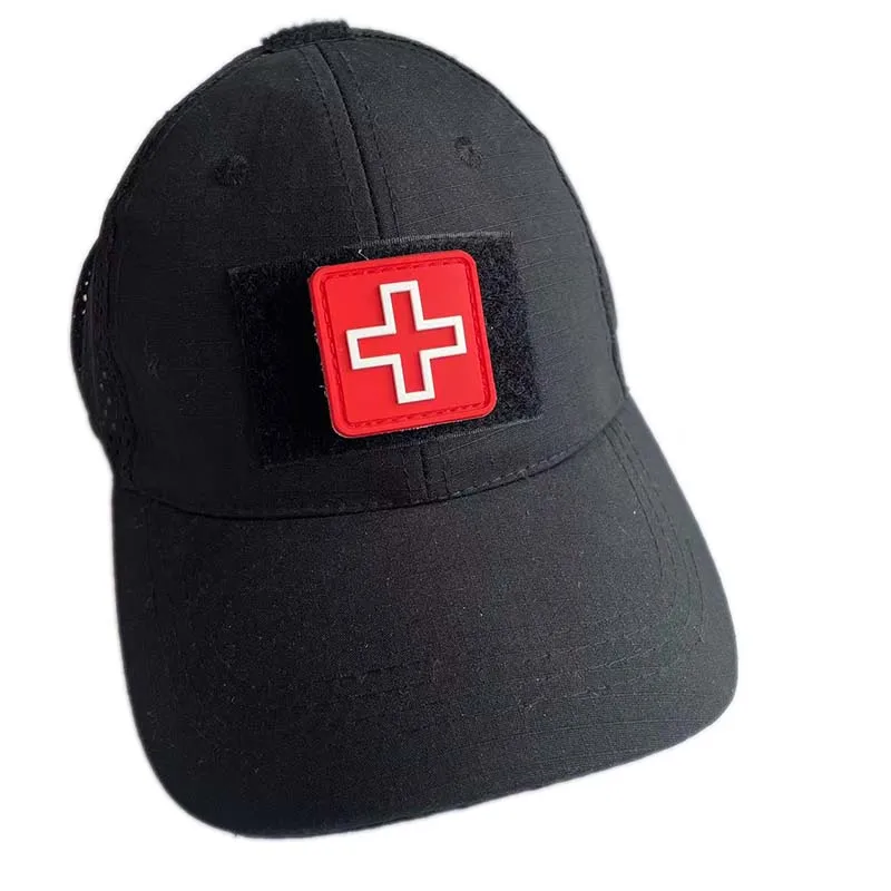 Parche táctico médico PVC cruces rojo negro blanco con gancho - imagen 2