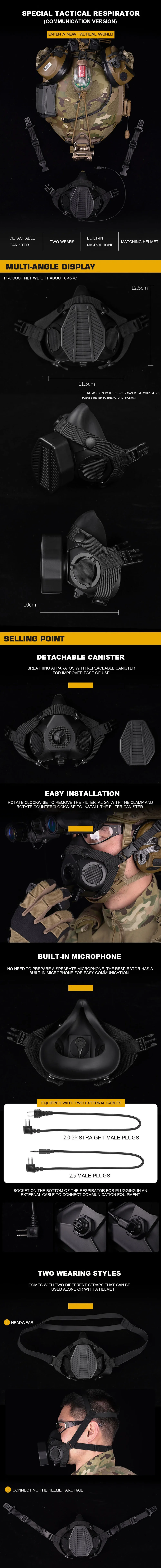 Máscara respiradora Airsoft versión comunicación en negro