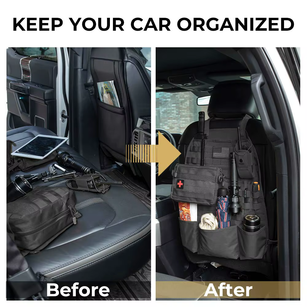 Panel MOLLE táctico para respaldo de asiento – Organizador modular de viaje