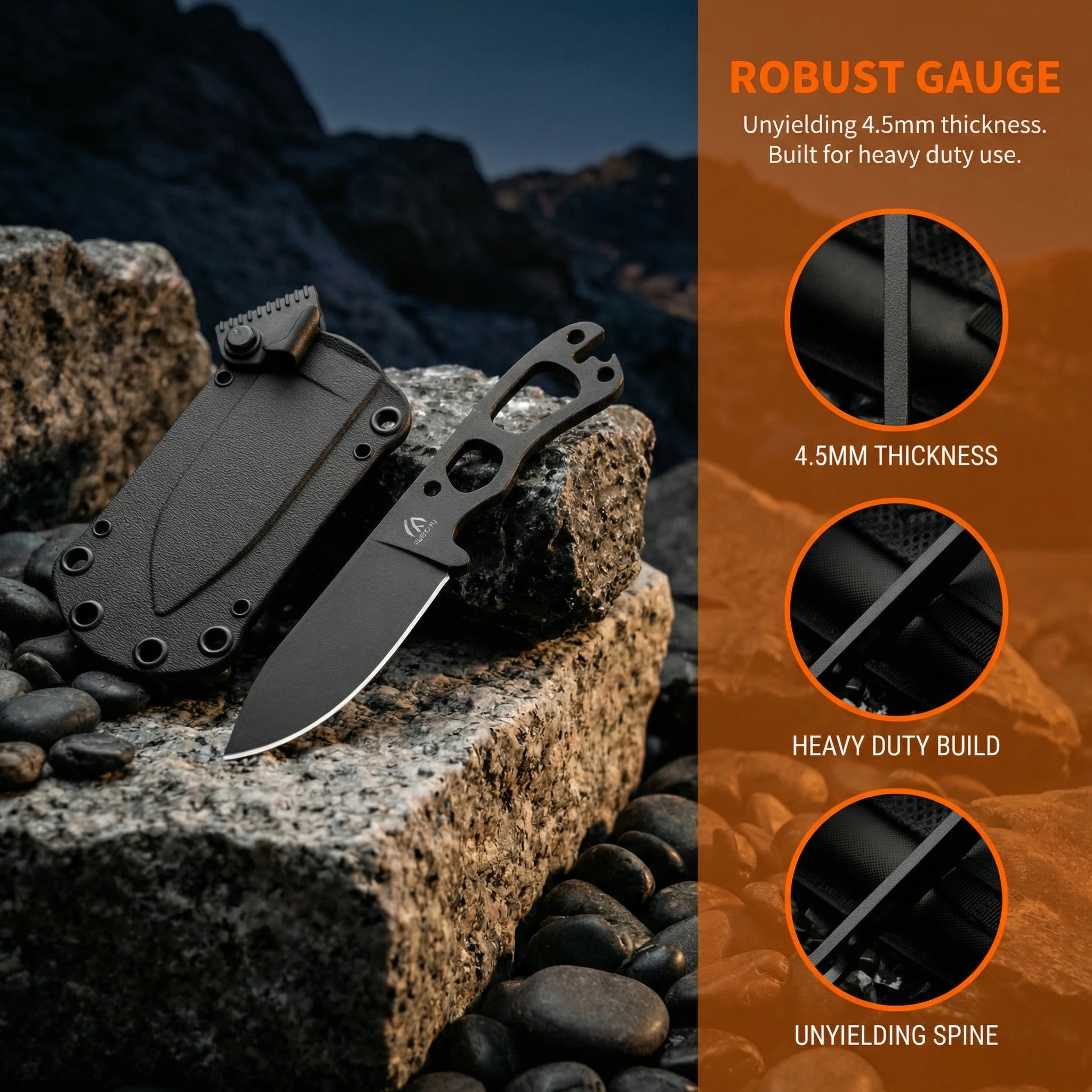 Cuchillo de hoja fija exterior con funda táctica para acampar - imagen 3
