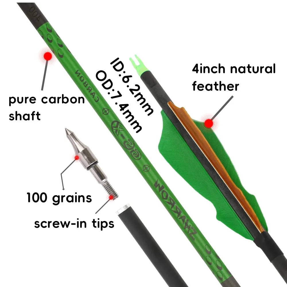 Ejes de flecha carbono Spine 300–800 pluma de pavo para tiro - imagen 4