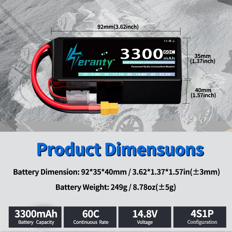 Batería LiPo 15.2V 3300mAh XT60 60C para airsoft y drones TERANTY - imagen 4