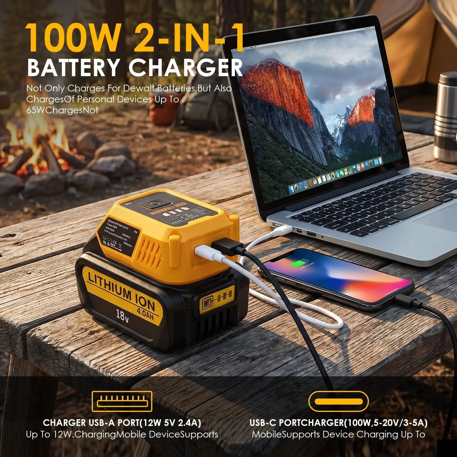 Cargador USB-C 2 en 1 de 100 W para baterías DeWalt 20V MAX - imagen 4